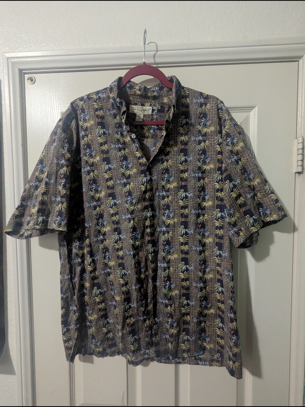 Tori Richard Casual Palm-Print Short Sleeve Hawaiian Shirt - Navy/Olive